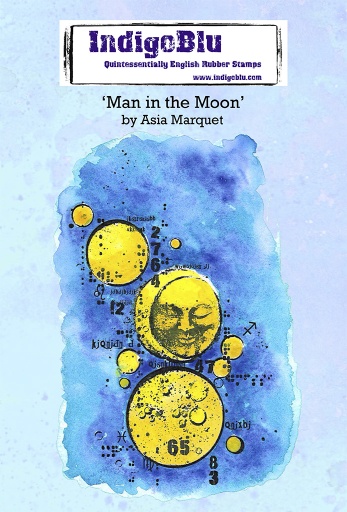 Man in the Moon A6 Red Rubber Stamp by Asia Marquet